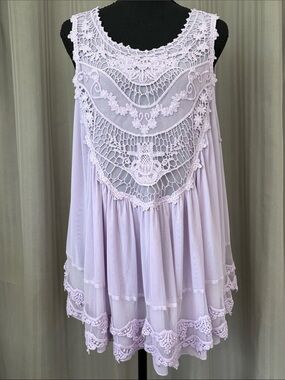 Ultra Pink Lavender Crochet Lace Sleeveless Blouse